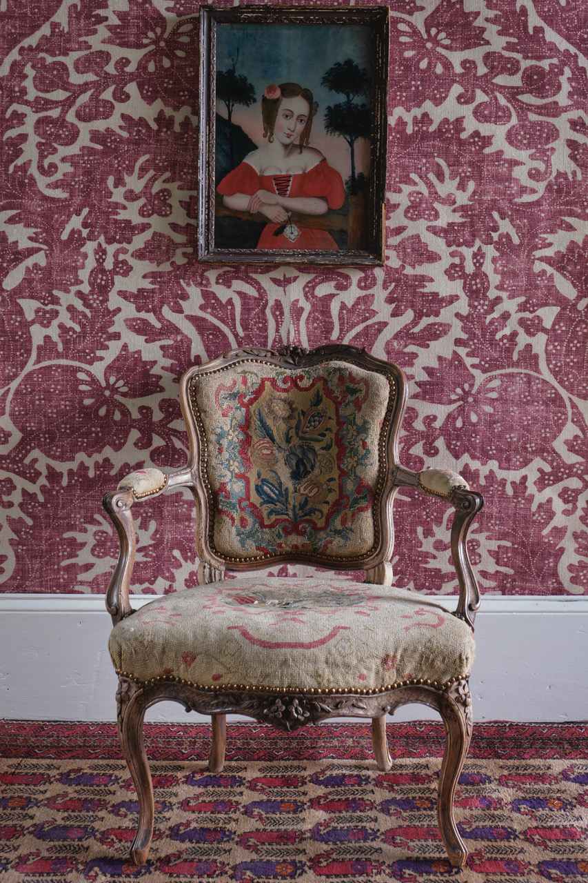 Pomegranate Red Grasscloth wallpaper designed by Totty Lowther