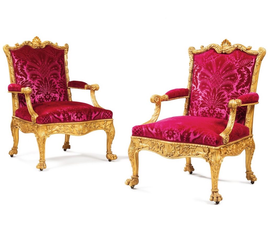 a pair of early George III giltwood armchairs by Thomas Chippendale from Hôtel Lambert in Effect Magazine