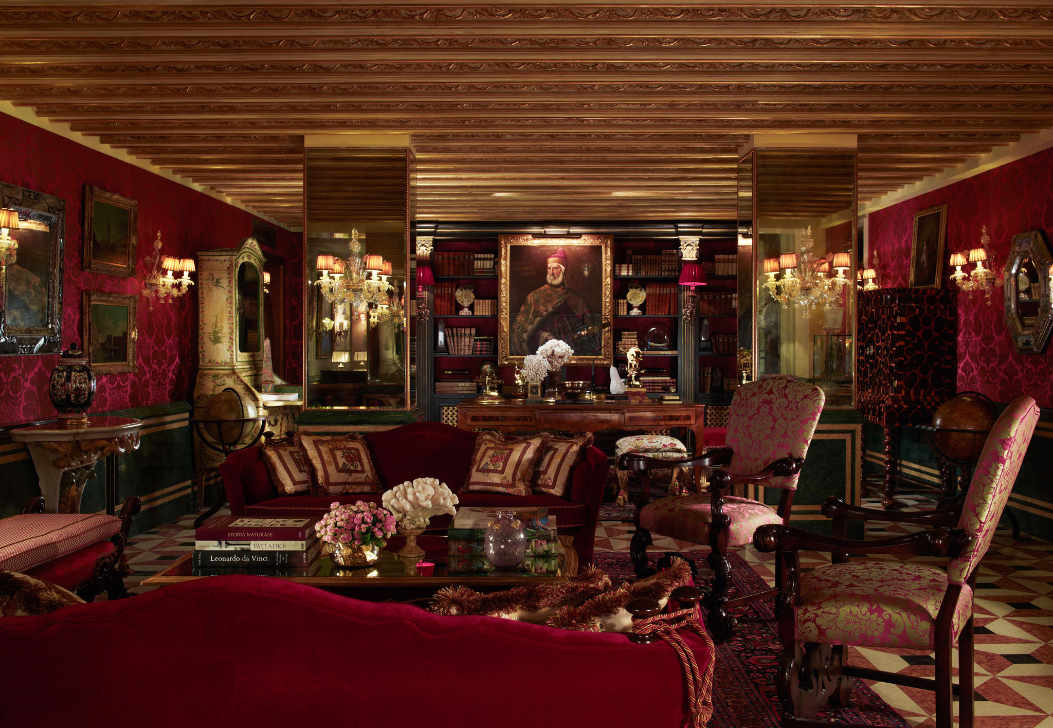 Library of the Gritti Palace in Venice, restored in a collaboration with Rubelli in Effect Magazine