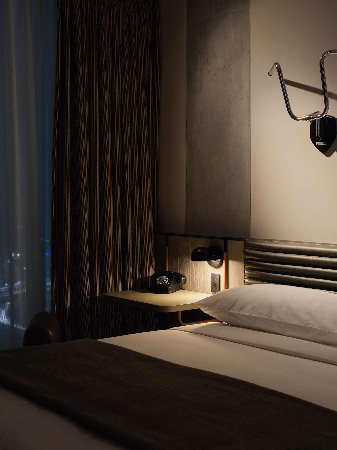 Bedroom at the Moxy Hotel in Los Angeles, interior designed by Yabu Pushelberg - Effect Magazine
