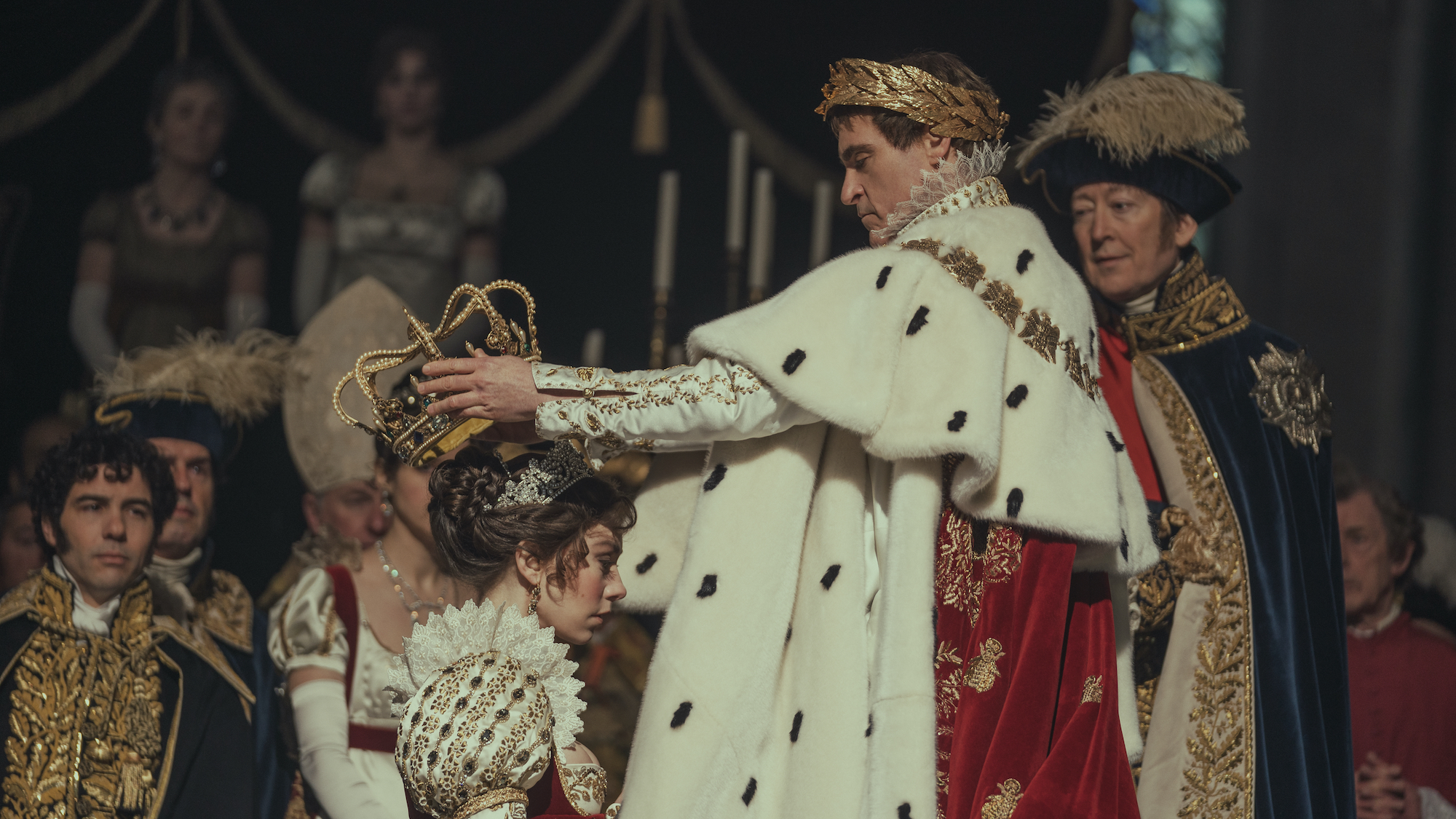 Joaquin Phoenix and Vanessa Kirby in the coronation scene in Napoleon, which was filmed at Lincoln Cathedral  - Effect Magazine