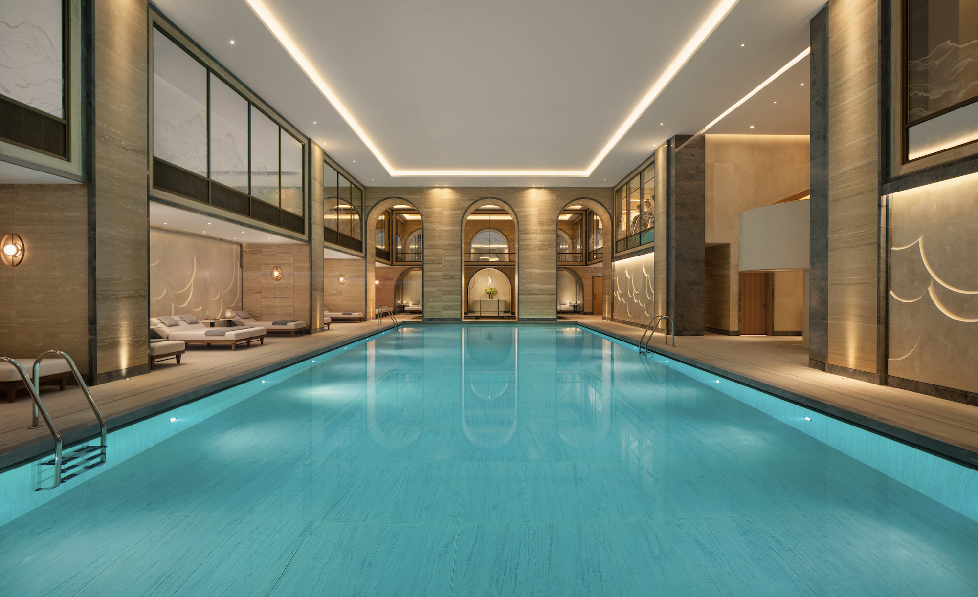 The pool at Raffles London, designed by Goddard Littlefair in Effect Magazine